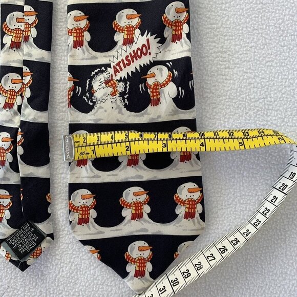 Tie Rack Christmas Snowman Silk Tie Blue Vintage 90s Made In Italy - Picture 6 of 6